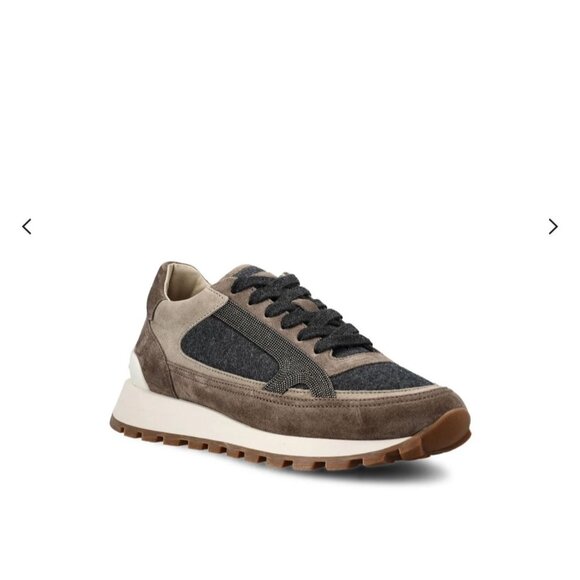 Brunello Cucinelli Shoes - Brunello Cucinelli Monili Embellished Paneled Lace-up Sneakers EU 38 US 8